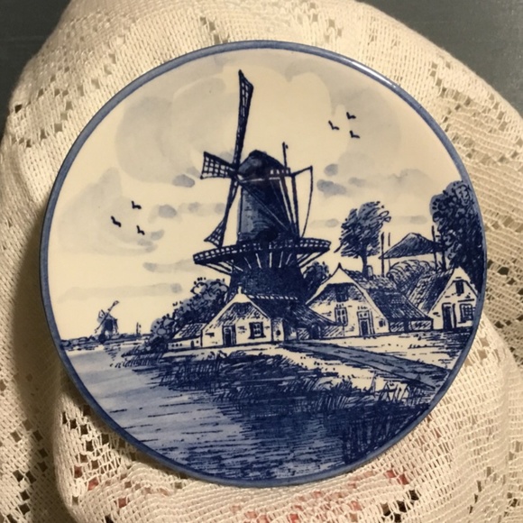 🇳🇱Vintage Delft Blue Hand Painted 3” Wall Plate Detailed Windmill Scene - Picture 2 of 5